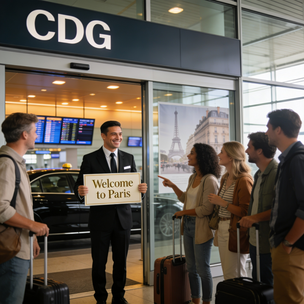 Luxury private taxi transfer from CDG Airport to Paris city center and Disneyland Paris with professional chauffeur service