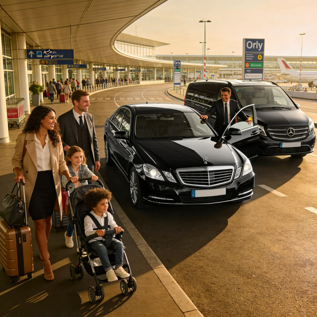 Luxury private taxi service in Paris with chauffeur and modern vehicle