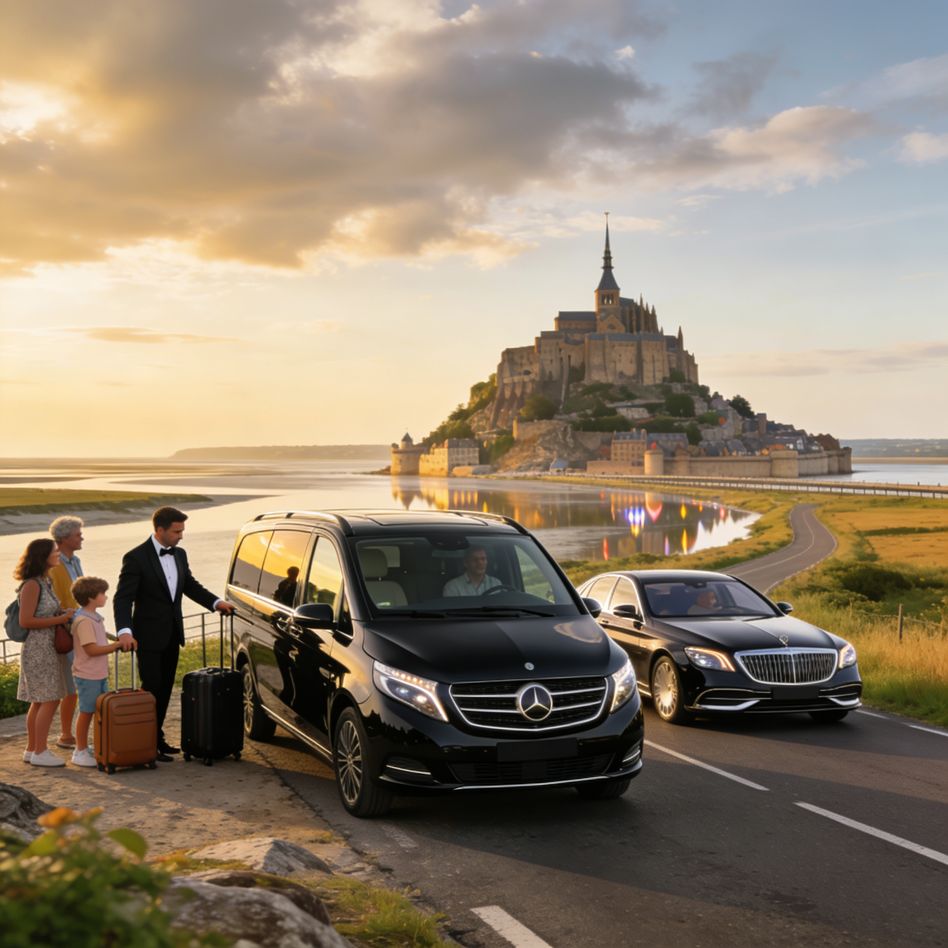 Private chauffeur transfer vehicle near Mont Saint-Michel France